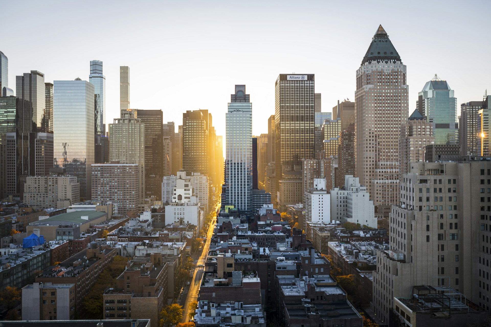 Downtown city street at golden hour